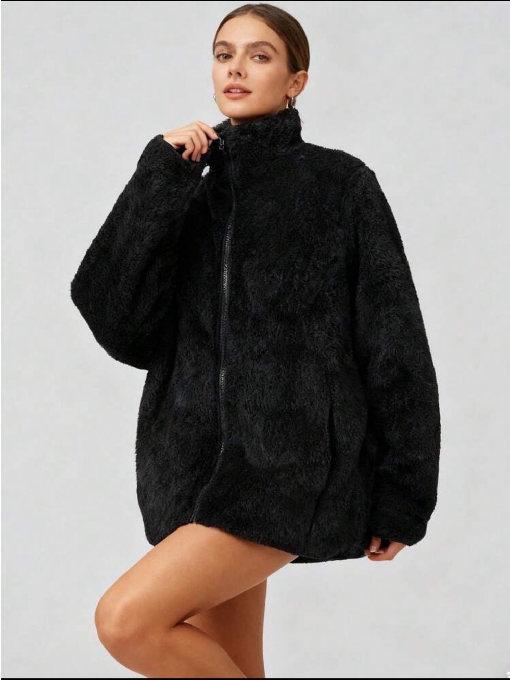 Women’s Black Faux Fur Zip-Up Jacket size L BNWOT